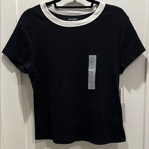Old Navy Black and White Short Sleeve Ribbed Fitted Tee